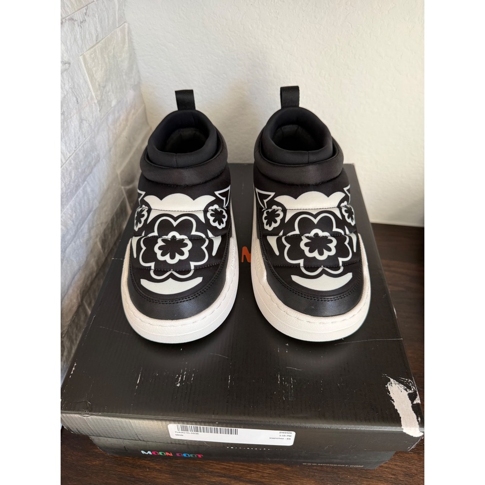 Moon Boot Low Ltrack Floral Black White Padded Slip On Sneakers EU 37 US 6